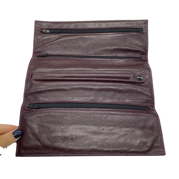 Vintage Ben Bridge Burgundy Leather Travel Jewelry Carrier Roll Clutch 4"x9" - Picture 3 of 6